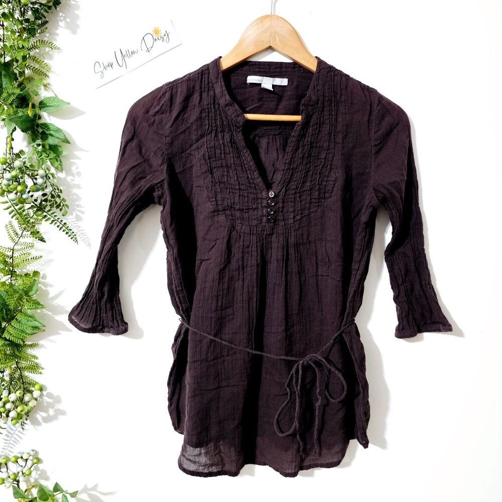 Old Navy Womens XS‎ Brown Long Sleeve Cotton Tunic Blouse Pleated Detail ~LS56.3